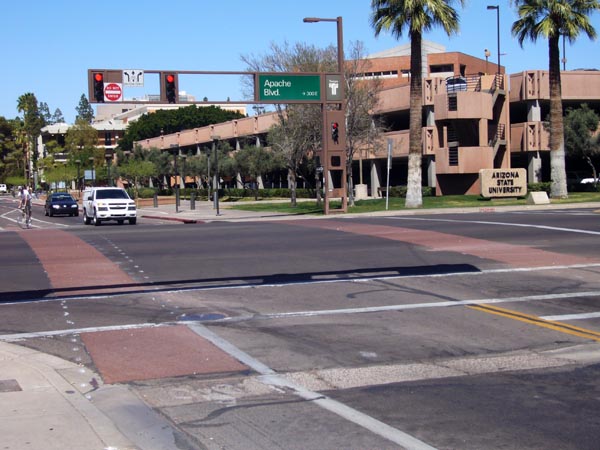 New bike lane striping at two Tempe intersections